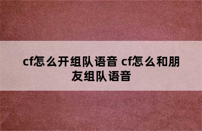 cf怎么开组队语音 cf怎么和朋友组队语音